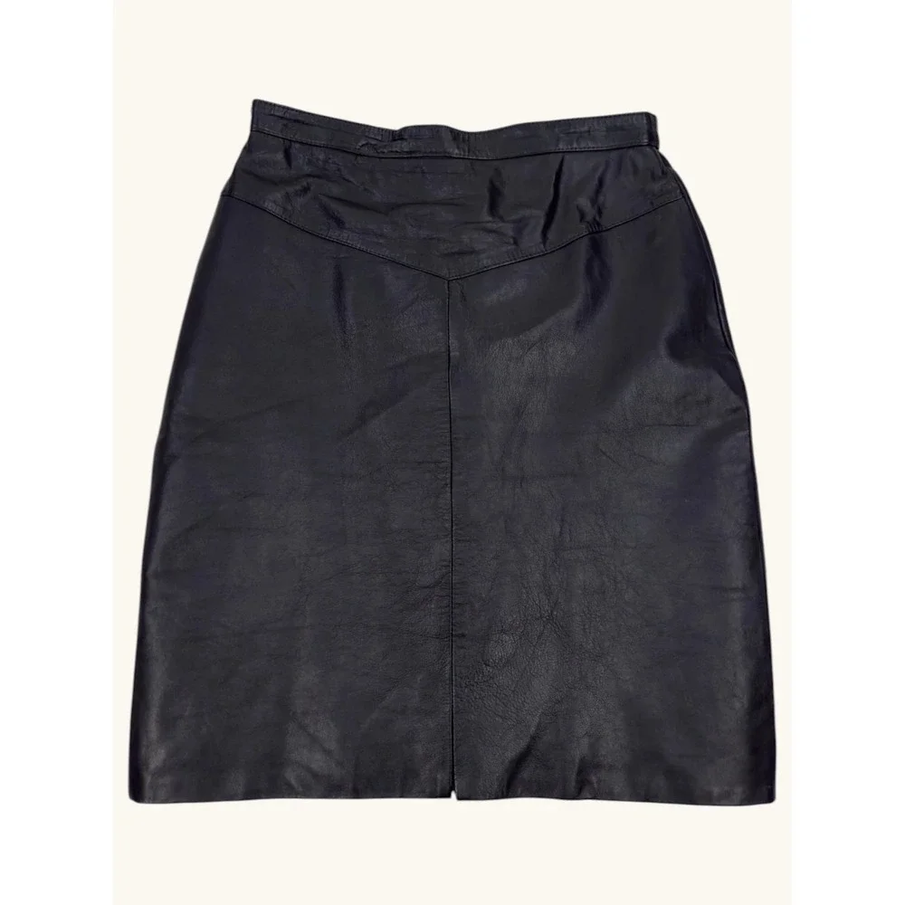 Outerbound by HMS Vintage Black Leather Pencil Skirt V-Yoke Size 11/12